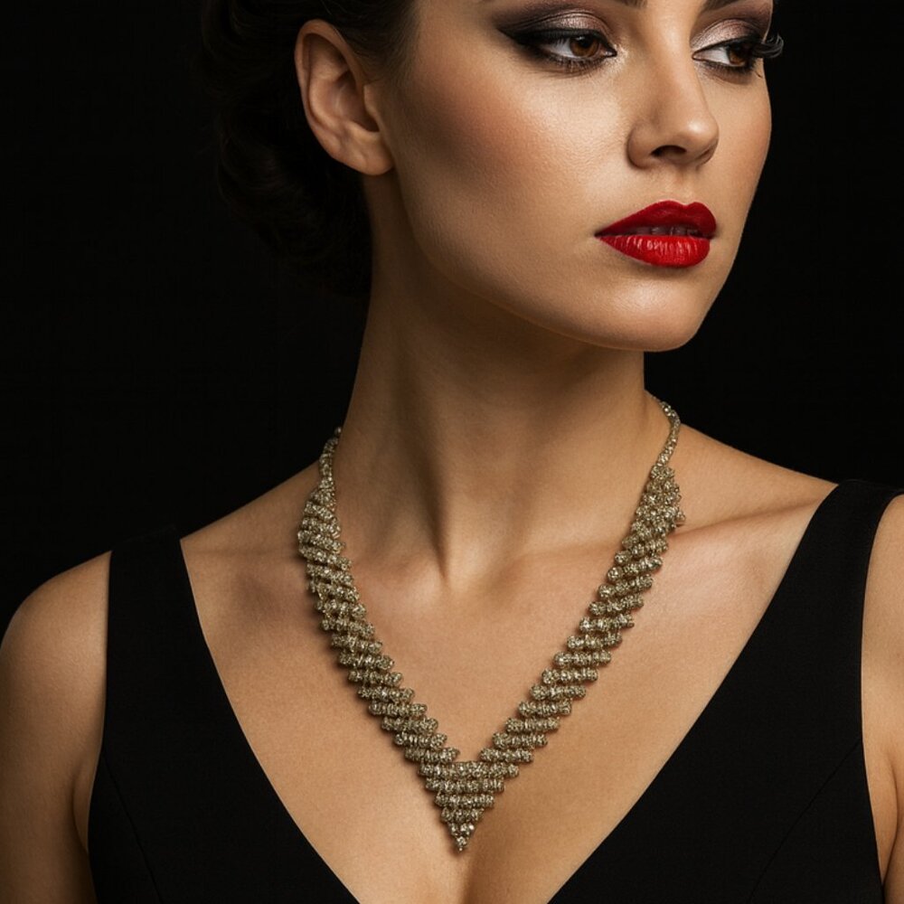 Vintage Christina Collection Rhinestone Statement Bib‎ Necklace